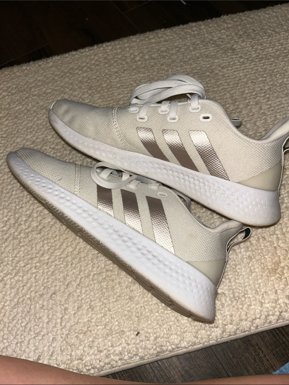 adidas Knit Sneakers in Off-White with Metallic Rose Stripes